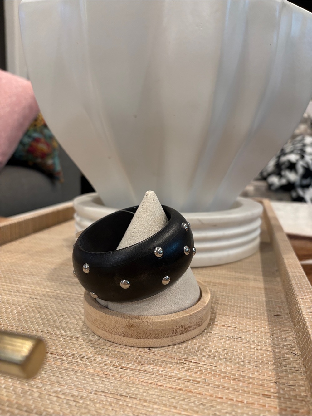 Anthropologie Black Studded Wood Bangle Bracelet - Women Accessories
